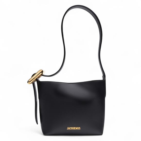 Jacquemus Le Petit Regalo Shoulder Bag Purse Black Leather Gold Buckle - Picture 1 of 14